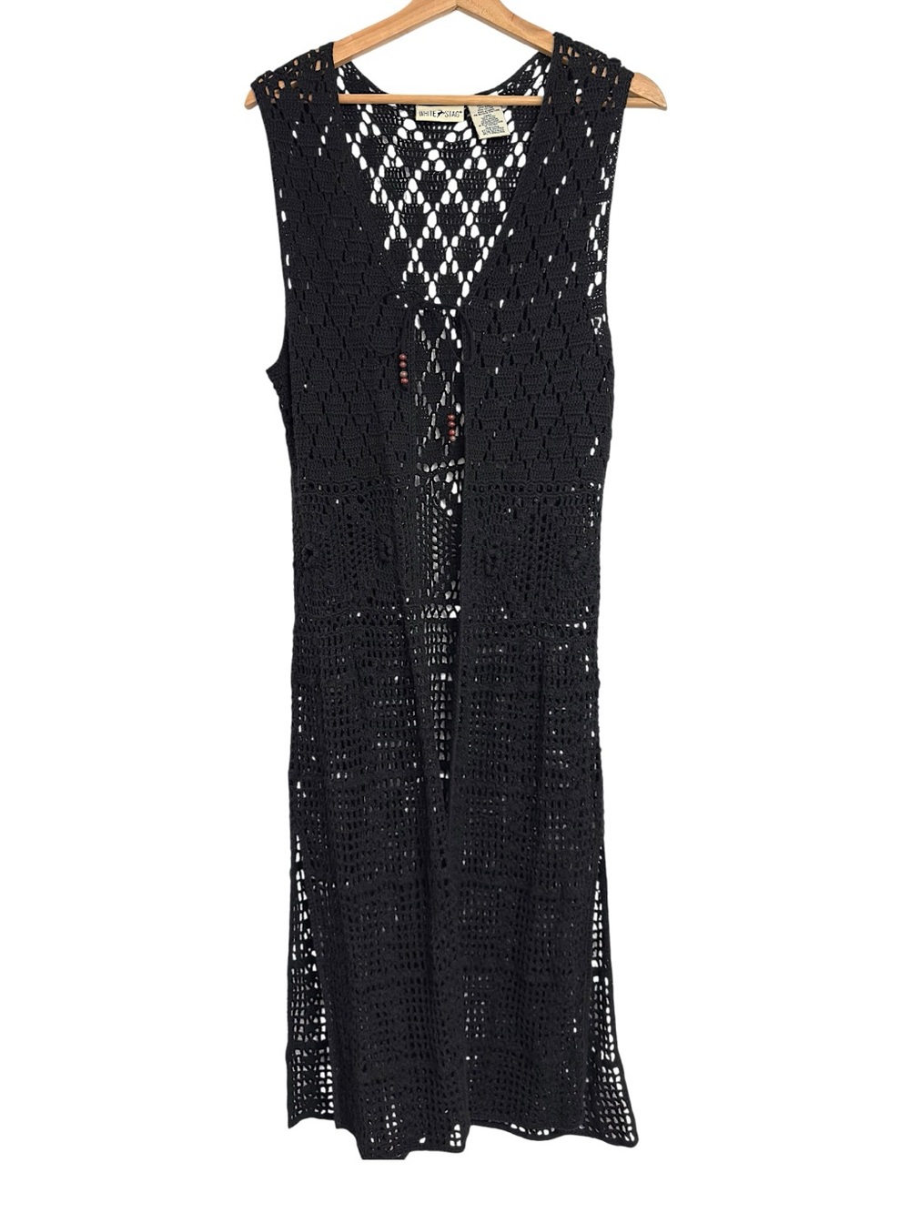 White Stag Black Crochet Maxi Vest Size Small